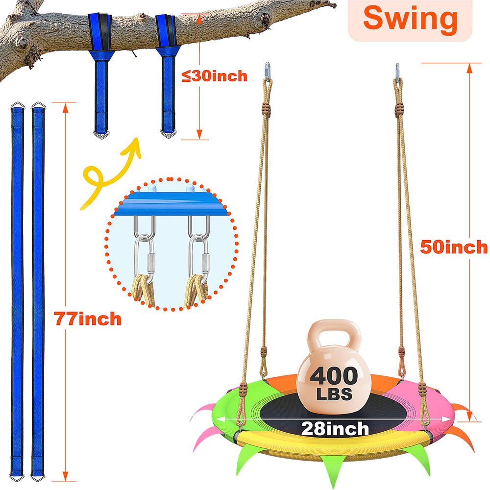 Kids smiling on SMkidsport saucer swing demonstrates shared seating