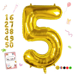 Smlpuame 40 inch number 5 balloon in gold creates a bold birthday photo focal point.