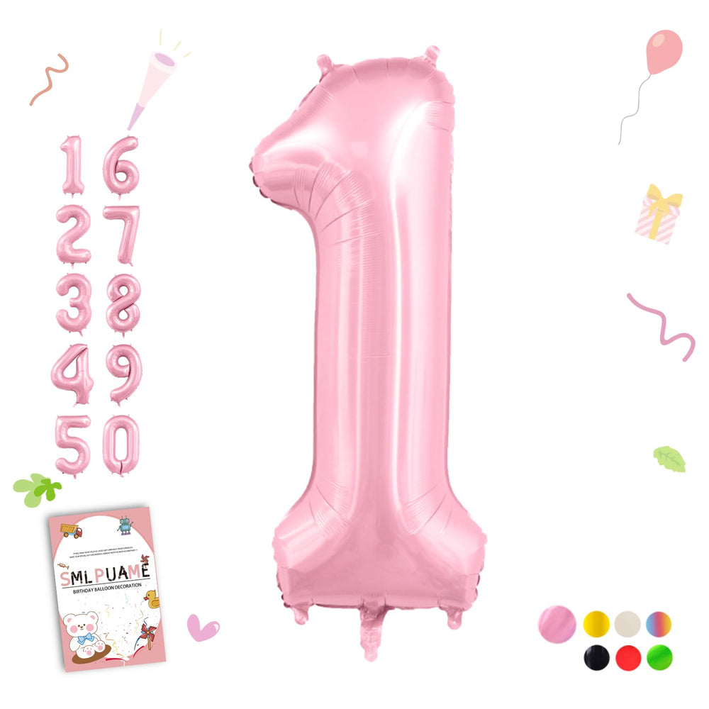 Smlpuame pastel pink number 1 balloon for vibrant first birthday decorations.