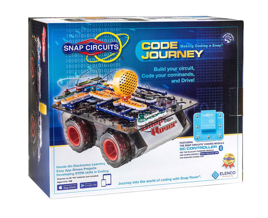 Snap Circuits Code Journey rover in action with Bluetooth drive for hands-on STEM fun.