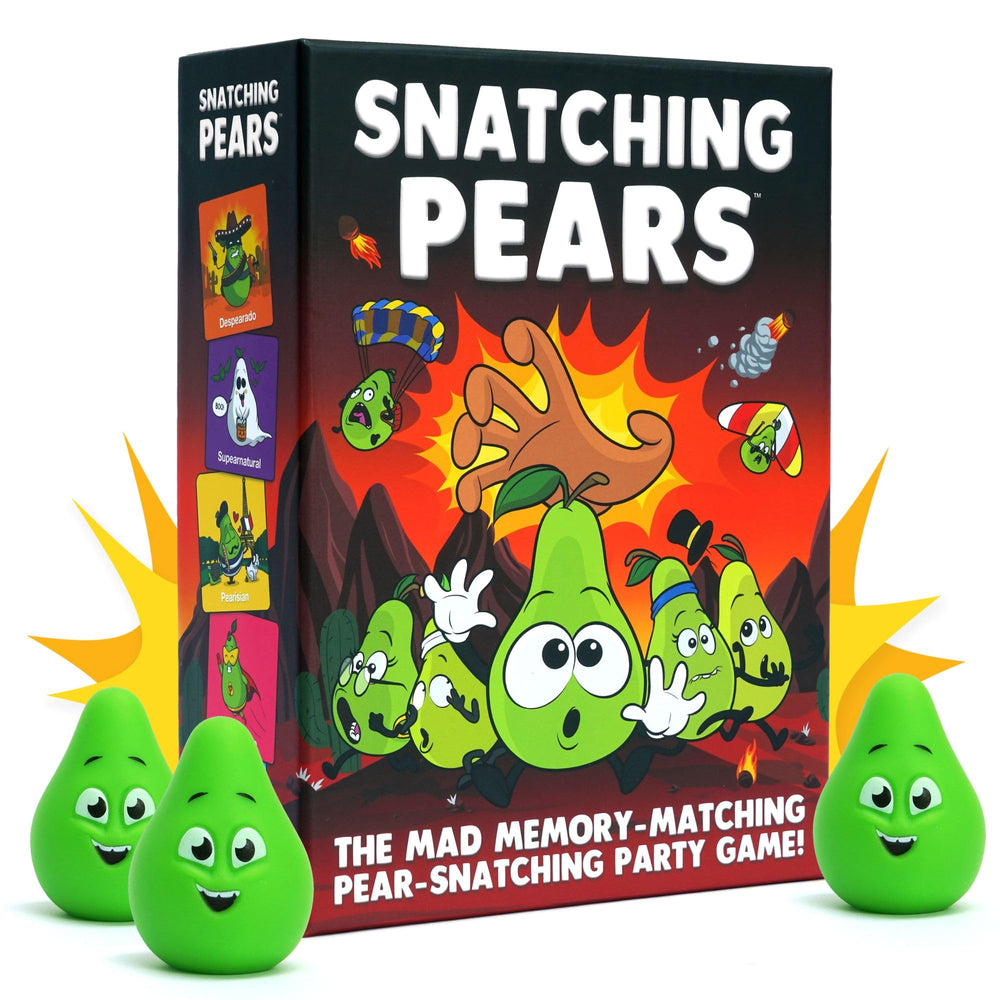 Snatching Pears box opened for quick family game-night setup.