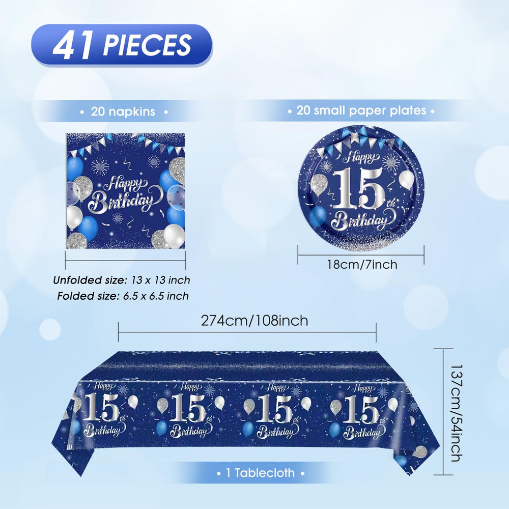 SNIMICS 15th birthday napkins in blue and silver for coordinated cleanup-friendly moments.