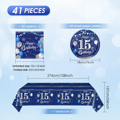 SNIMICS 15th birthday napkins in blue and silver for coordinated cleanup-friendly moments.