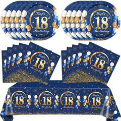 SNIMICS 18th birthday plates in navy blue and gold for stylish party meals
