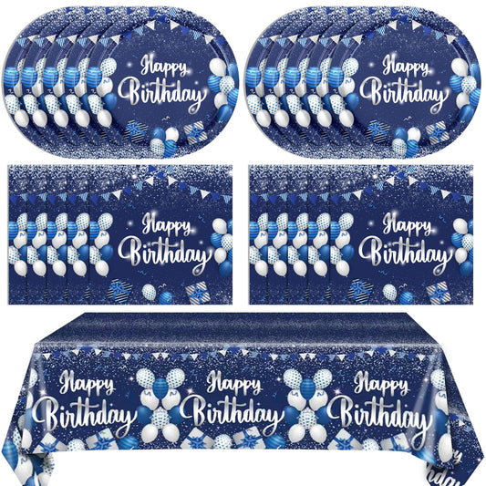 Snimics navy blue plates with silver accents for a festive birthday table