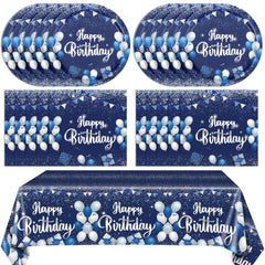 Snimics navy blue plates with silver accents for a festive birthday table