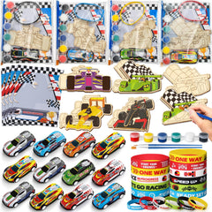SNLN race car painting kit for kids at a birthday party.