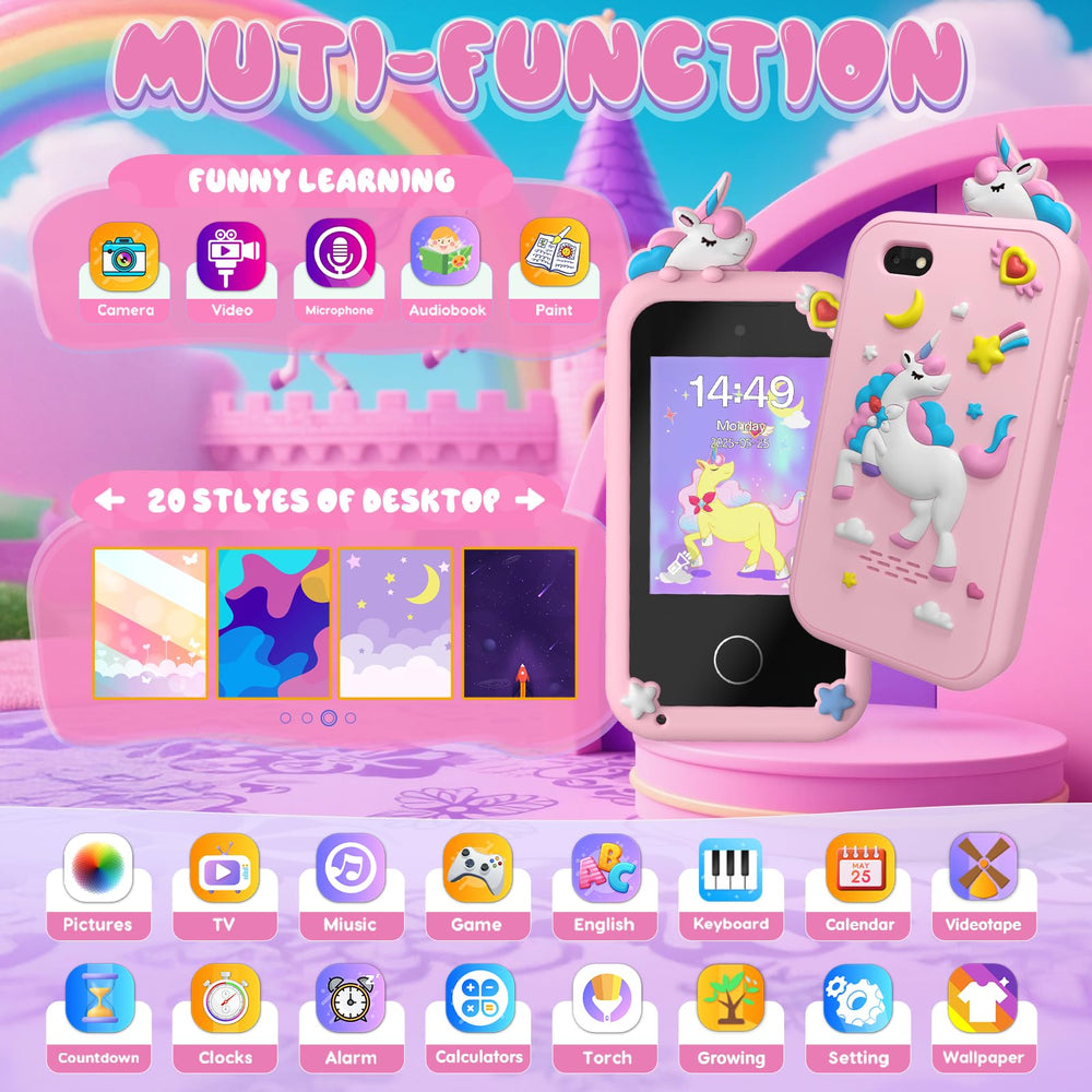 SnowCinda kids smart phone with dinosaur theme, back view for imaginative play