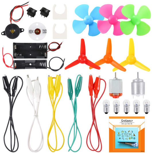 Sntieecr electric circuit kit content spread showing complete parts set for hands-on learning
