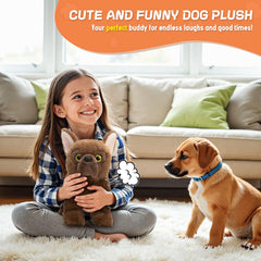 SnugBibble farting dog plush soft fabric invites cuddling after a practical joke.