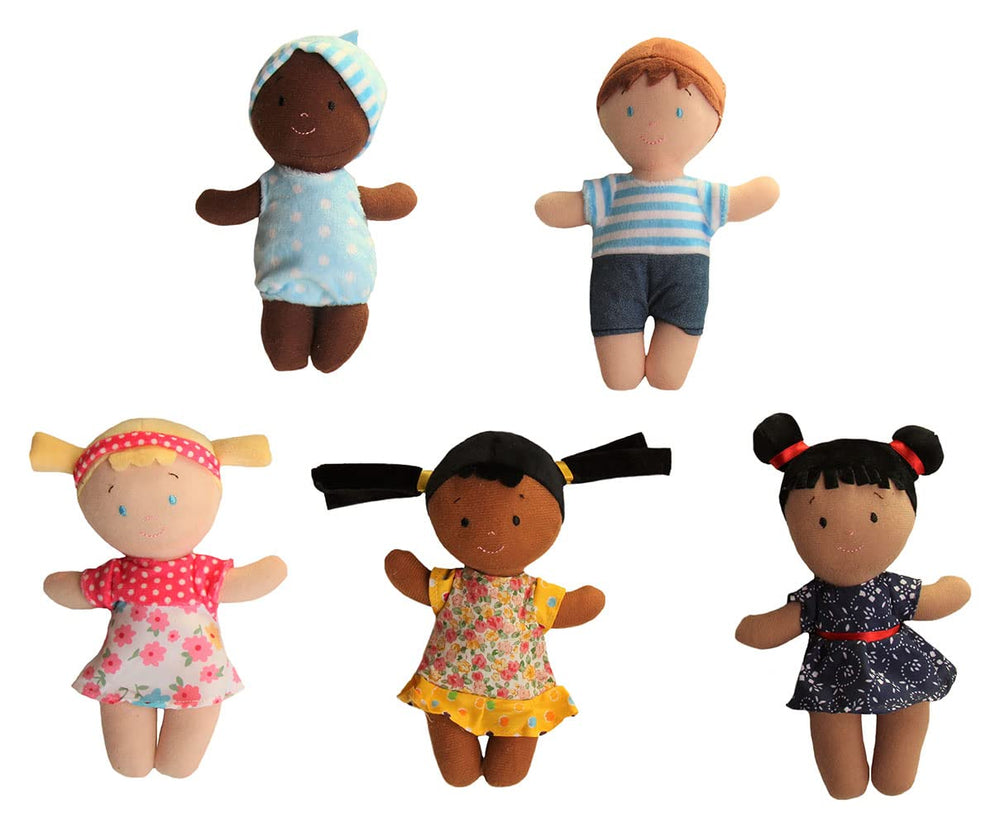 Snuggle Stuffs multicultural plush dolls designed for gentle hugging and comfort.