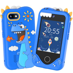 SNWIDA kids smart phone blue front view with 2.8-inch touchscreen for playful learning.