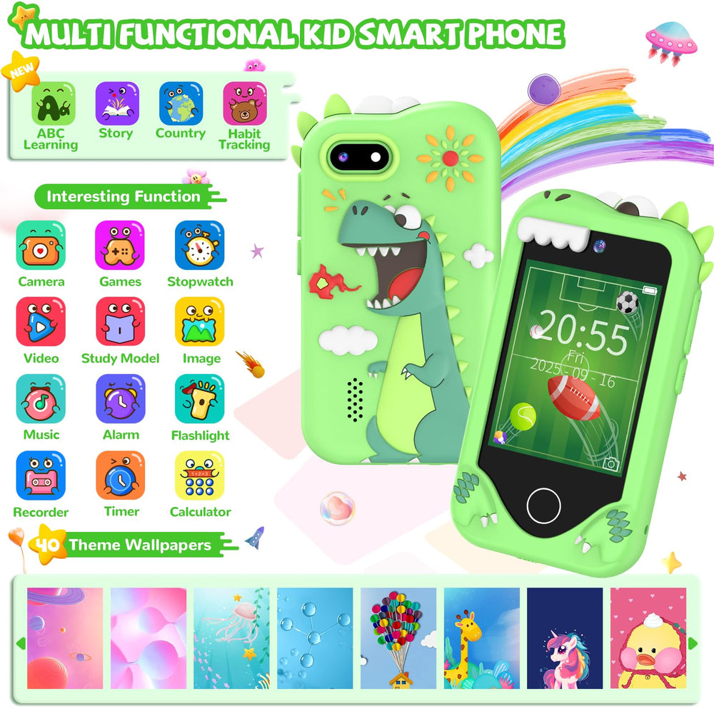 SNWIDA Kids Smart Phone green dual cameras capture memories and stories.