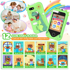 SNWIDA learning mode on green phone with ABC letters.