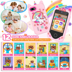 SNWIDA Kids Smart Phone learning mode showing ABC lessons and routines.