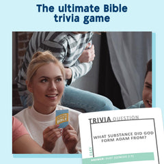 SO YOU THINK YOU KNOW THE BIBLE card deck showcasing 300 cards and 500+ questions.