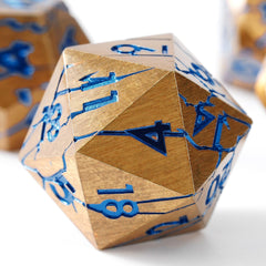 Soar Forge DND metal dice with pharaoh ruins gold blue cracks enhance table aesthetics and immersion.