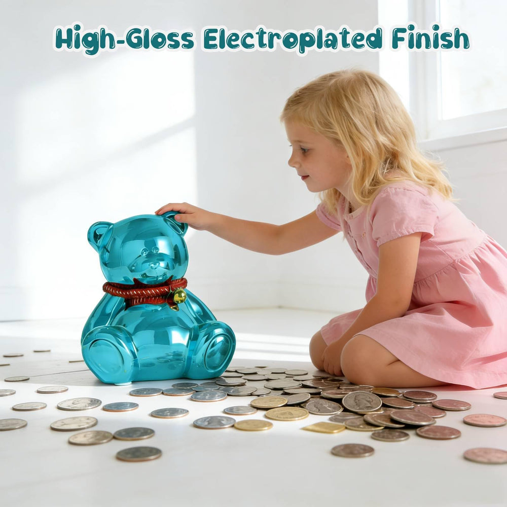 SOBEIT blue bear piggy bank bottom stopper enables easy coin retrieval