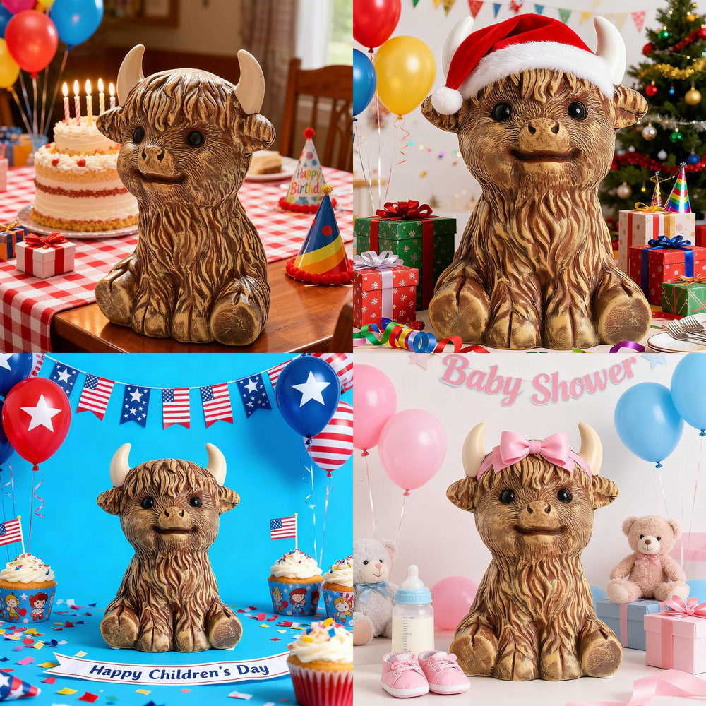 SOBEIT Highland Cow Piggy Bank gift-ready packaging supports thoughtful presents.