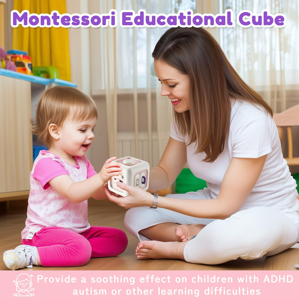 SOCBTNSO Busy Cube beads and sliders aid sensory exploration on the go.