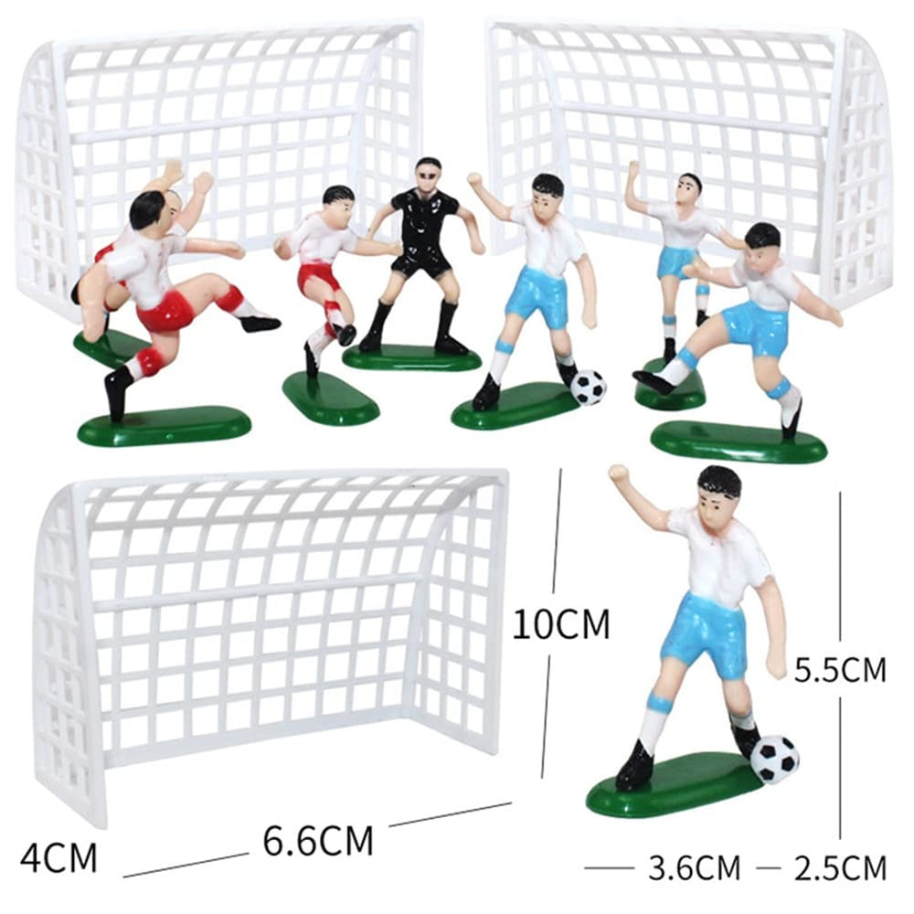Two white nets with soccer cake toppers for the final touch on celebratory cakes.