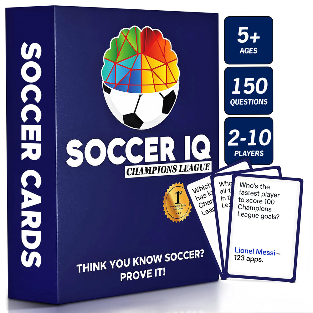 SOCCER IQ Champions League quiz cards cover—engaging trivia for fans.