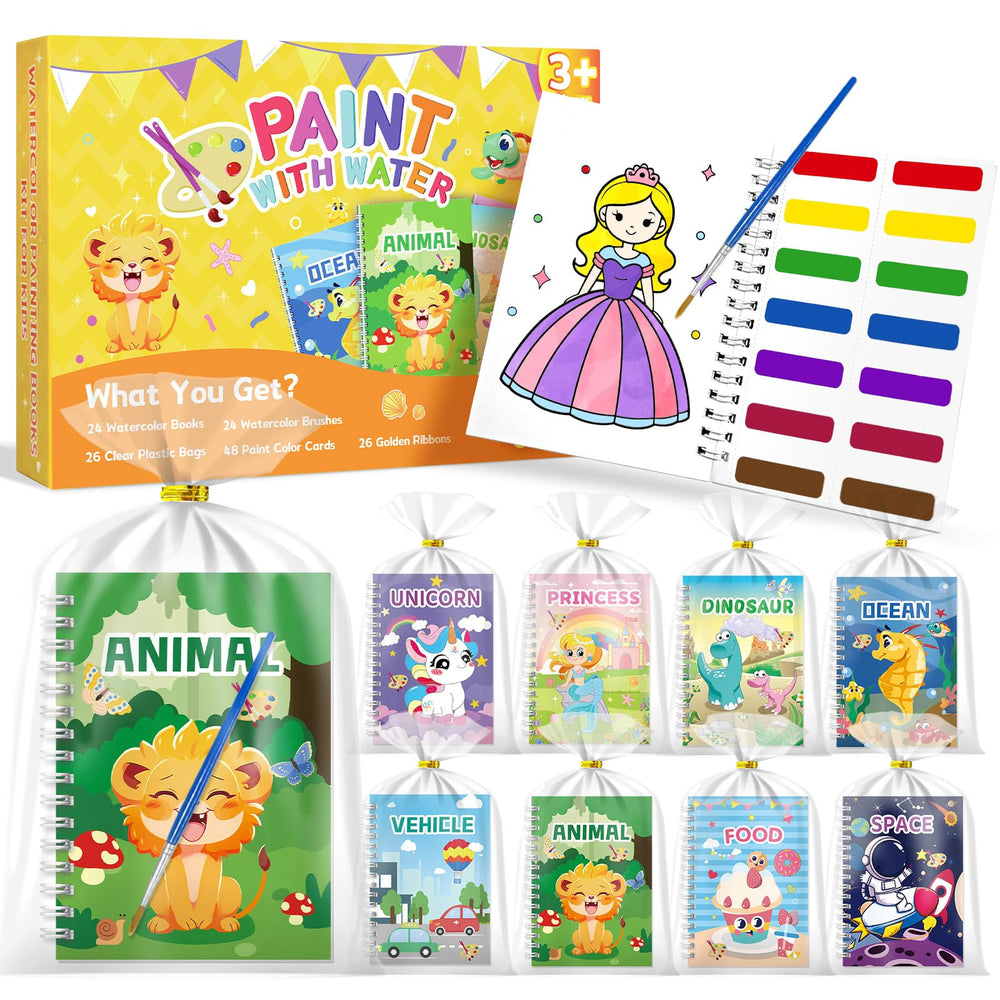 SOCOLER 24 water coloring books bulk set with brushes, ideal for party favors and classroom gifts.