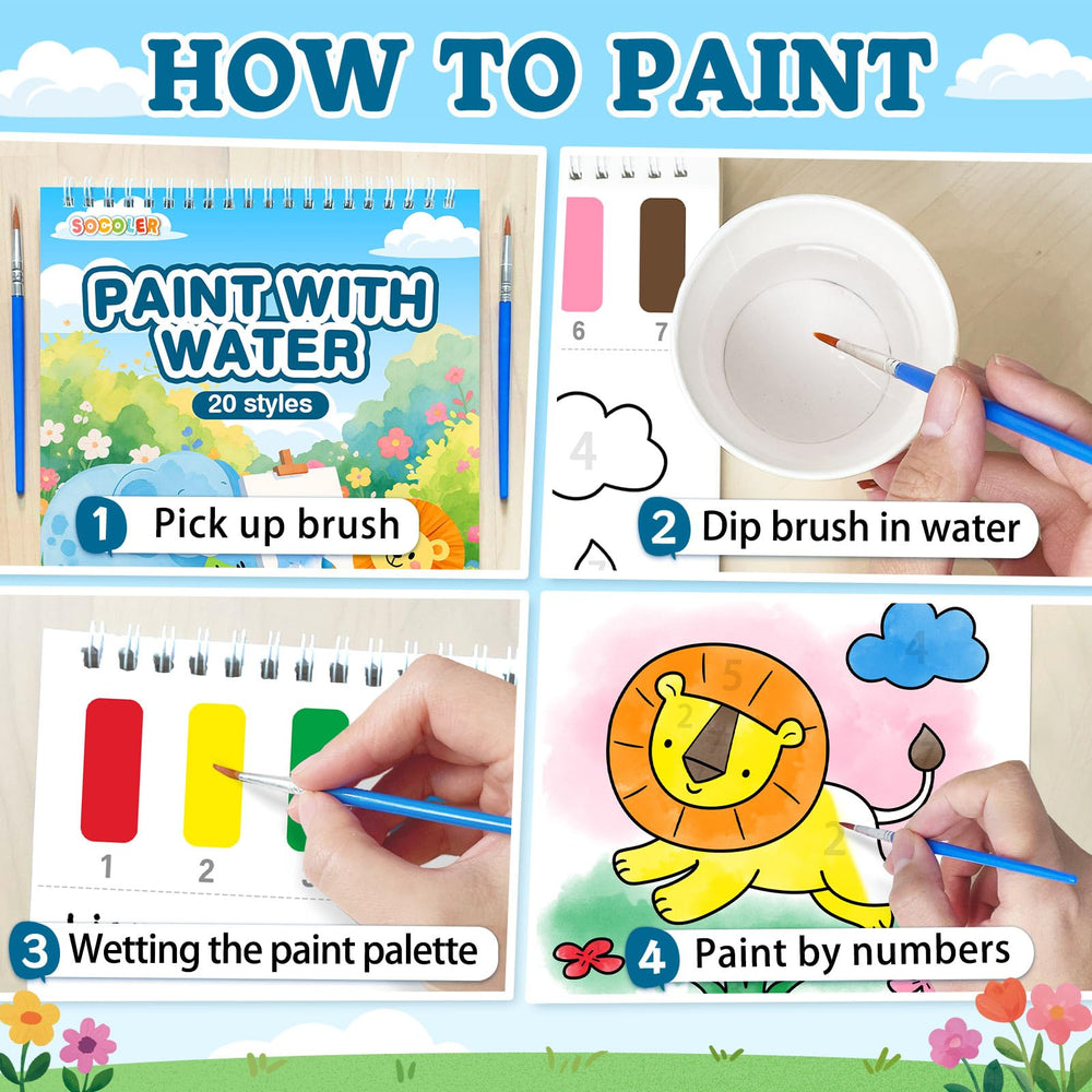 SOCOLER Paint with Water animal pages 02, thick paper resists bleeding while coloring