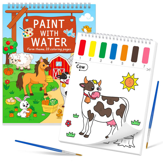 SOCOLER Paint with Water farm book cover showing farm scenes for mess-free creativity