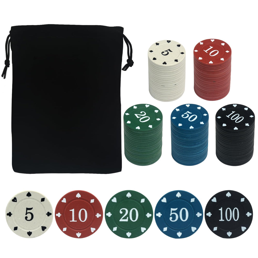 SODFAS 100pcs poker chip set with carrying bag, ideal for home games and parties.