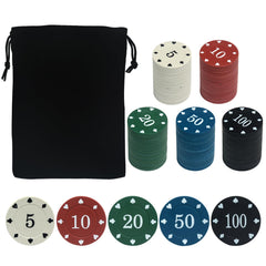 SODFAS 100pcs poker chip set with carrying bag, ideal for home games and parties.