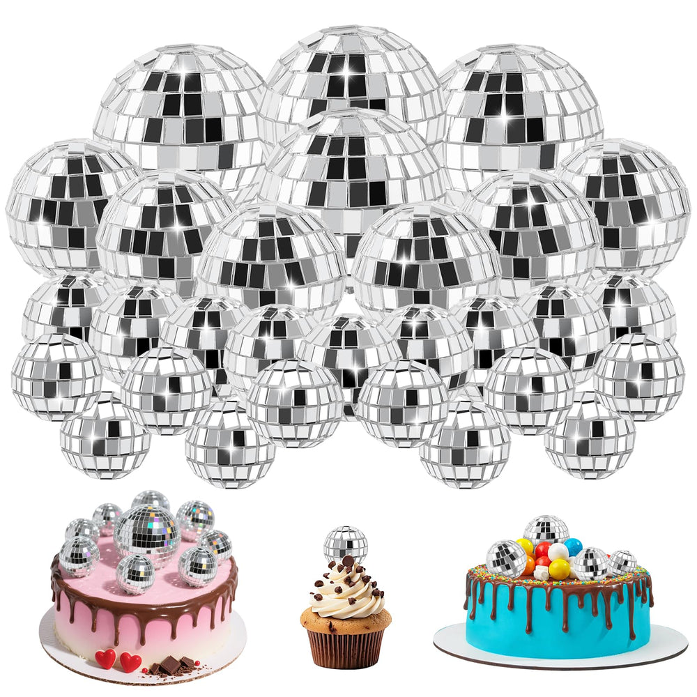 Soelomu disco balls 0.8-inch for cupcakes, adding dazzling rainbow reflections.