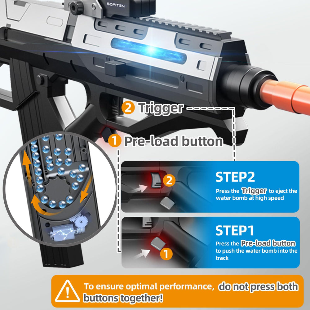 SOFITEN Automic Gel Ball Blaster with battery and fast charger for quick reloads.
