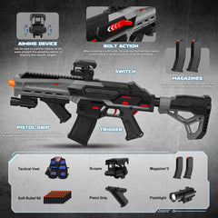 SOFITEN toy gun features flashlight and ergonomic grip for night games.