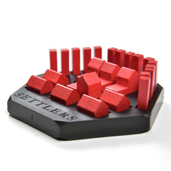 Solid Factory Settlers piece holder design demonstrates stackability saves space between rounds.