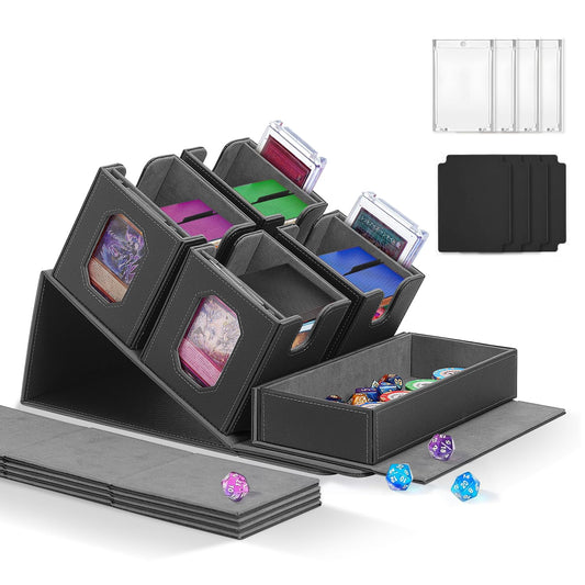 Solisifime trading card box with magnetic closure keeps decks secure during travel
