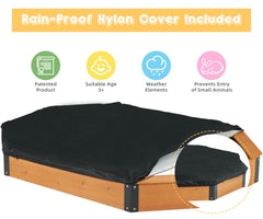 SoliWood octagon sandbox interior shows roomy play space for kids.