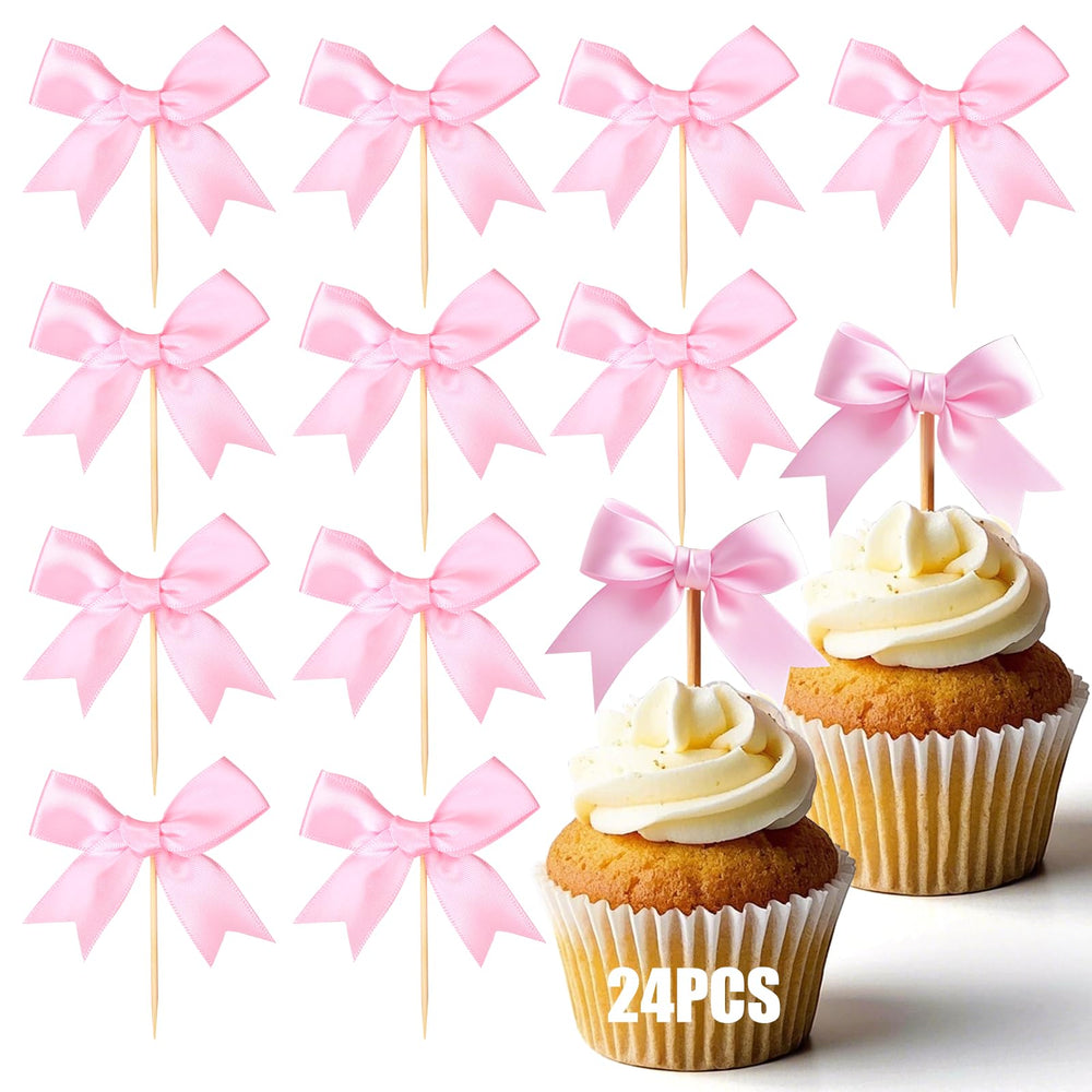Solldgt pink bow cupcake topper adds elegant charm to baby showers.
