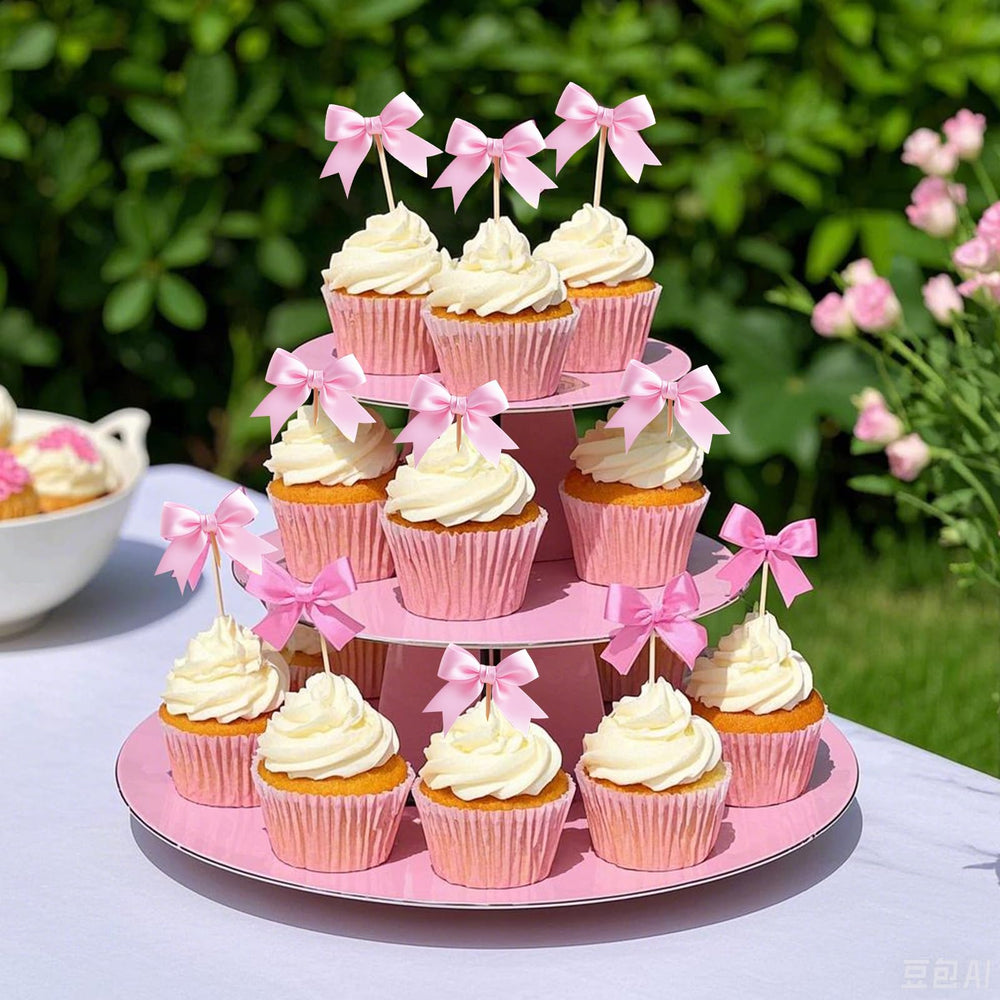 Solldgt pink bow cupcake topper is perfect for bridal showers.