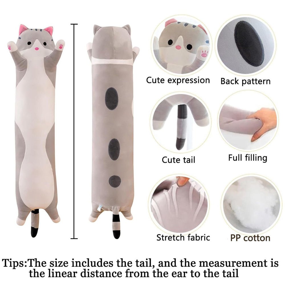 Somao long cat pillow showcases soft plush fabric.