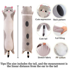 Somao long cat pillow showcases soft plush fabric.