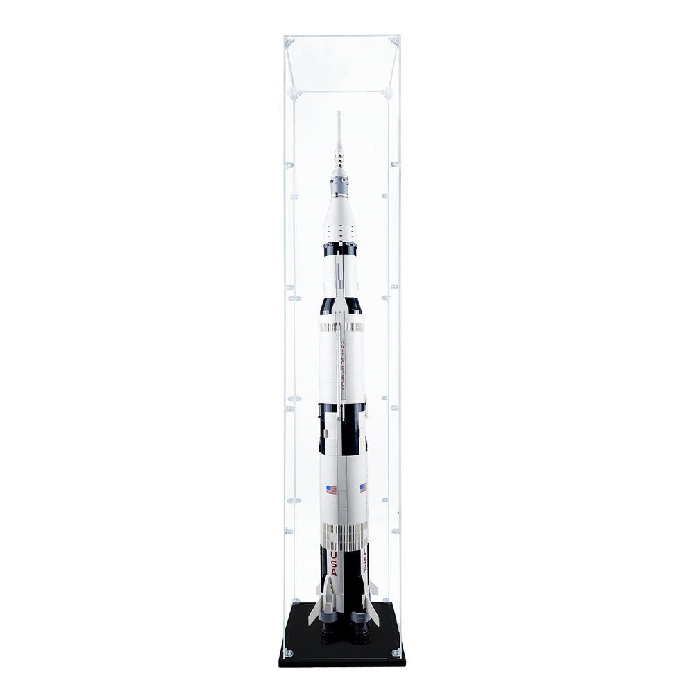 Songlection Apollo Saturn V display case front view offers a clear, dust-free showcase