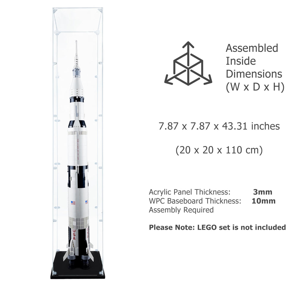 Songlection Apollo Saturn V dustproof display protects the model while showcasing it