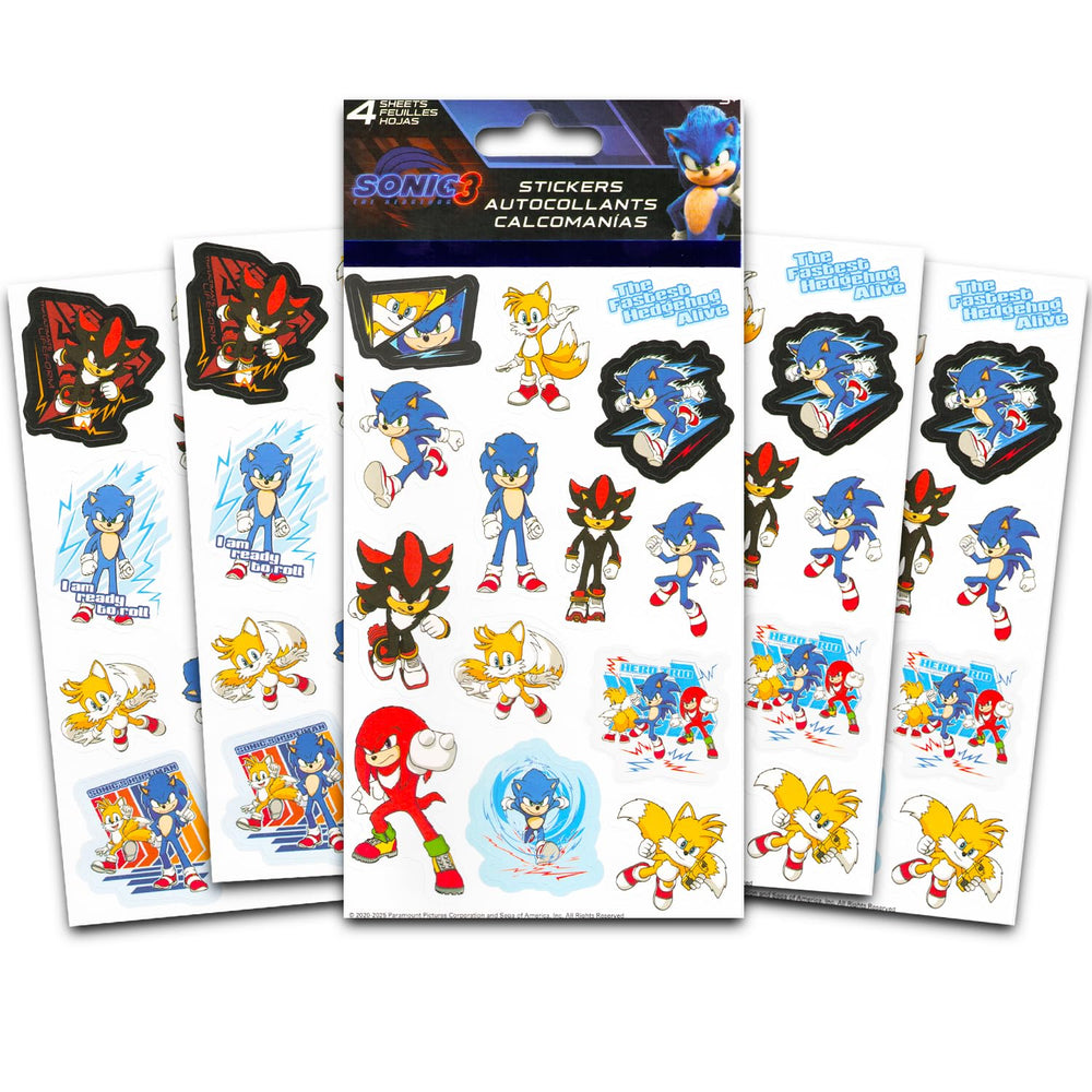 Sonic the Hedgehog character stickers featuring Sonic, Tails, Knuckles for decorating.