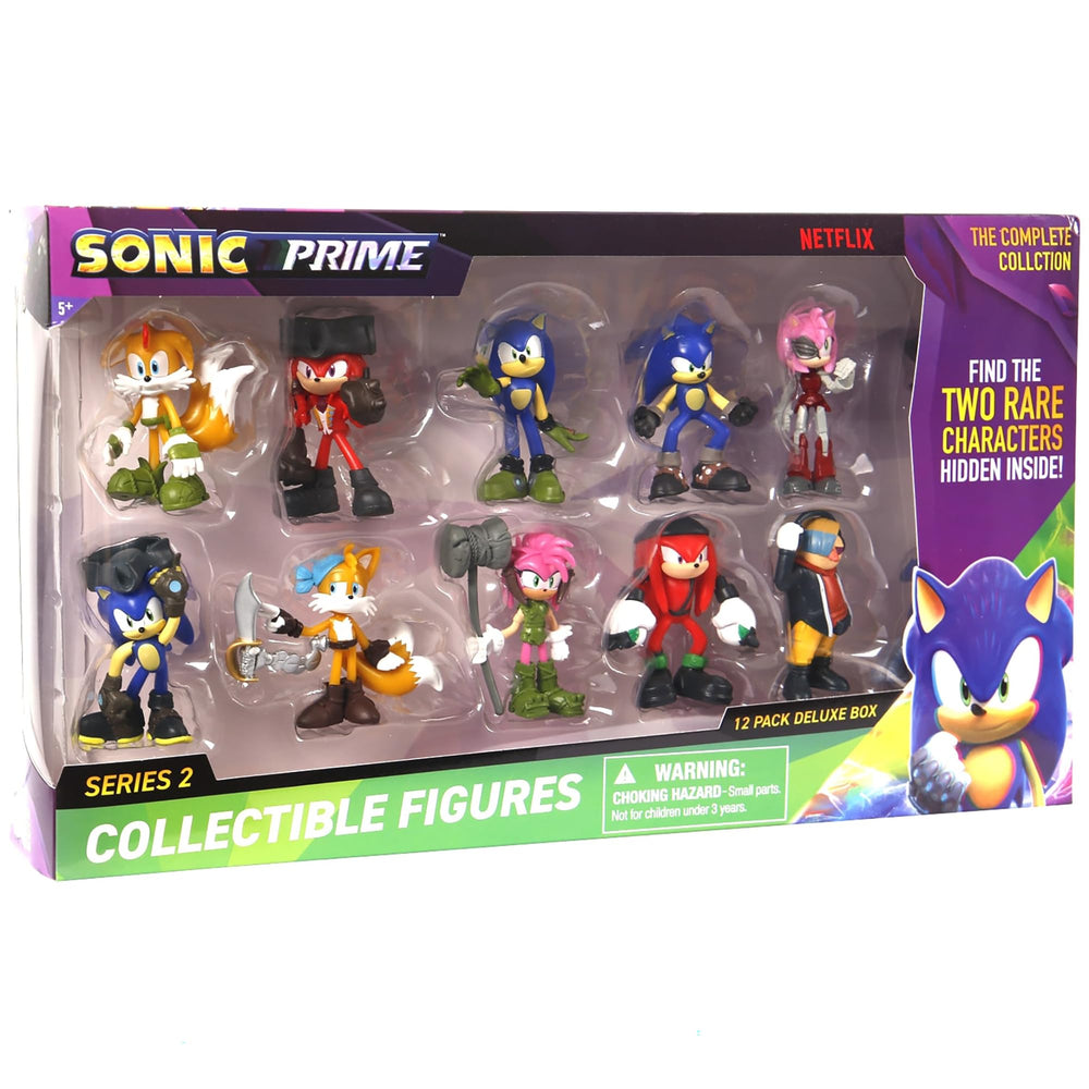 Sonic Prime Deluxe Box V2 12-pack figures with rare hidden figures for display and collection.