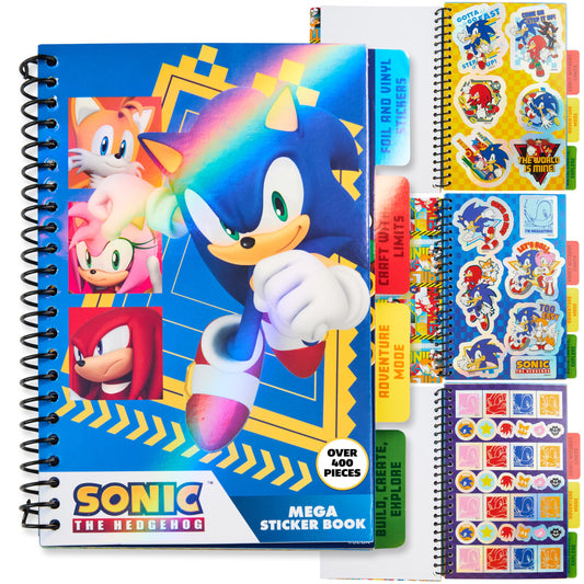 Sonic The Hedgehog sticker book cover shows colorful characters for creative play