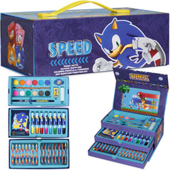 Sonic The Hedgehog art set with colorful pencils for school projects.