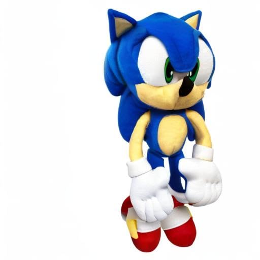 Sonic plush with top hanging loop for easy display or travel
