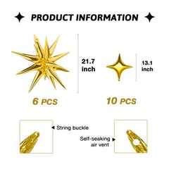 SONICEBUY close-up of gold star explosion balloon with premium foil finish