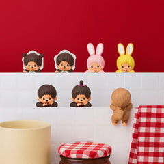 Six Monchhichi HIPPERS figures plus one secret, collectible lineup.